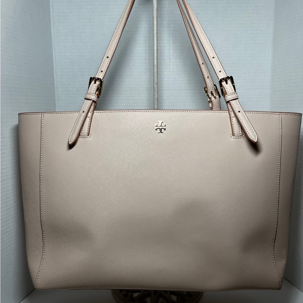 Tory Burch Emerson Light Pink Saffiano Buckle Leather tote